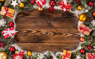 Christmas wooden background presents decorations - christmas decoration free wallpaper