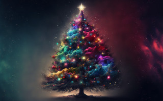 Colorful christmas tree starry sky - fantasy art free wallpaper