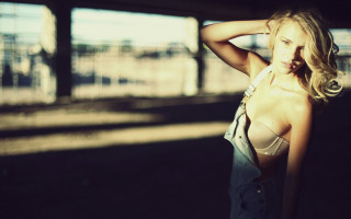 Train station blonde busty fashion - large breast free wallpaper