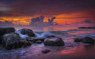 Sunset ocean rocks mountain mystical - a sunset over the ocean free wallpaper for desktop