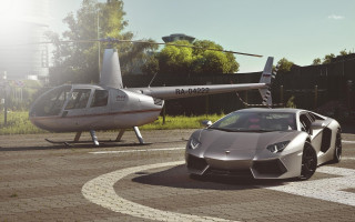 Silver sportscar helicopter runway photorealistic - a runway free wallpaper