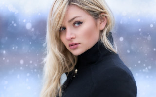 Blonde woman winter portrait snowfall - blond free wallpaper