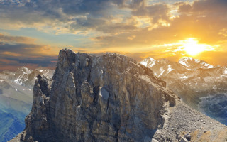 Mountain rock formation sunset clouds - matte painting free wallpaper for desktop
