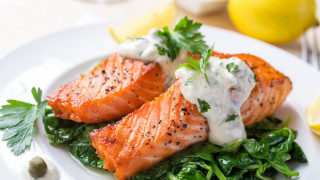 Salmon greens lemon plate fork - a fork and knife free wallpaper