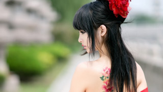 Woman flower hair tattoo bokeh - chen lu free wallpaper
