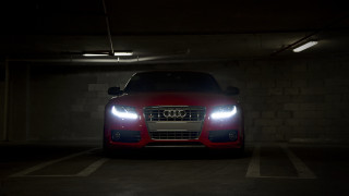Red car dark parking headlights - the light free wallpaper