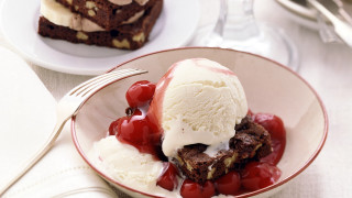 Ice cream brownies cherries table - cherry free wallpaper