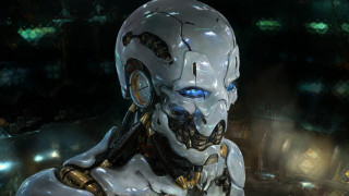 Robot blue eyes white body - gold accent free wallpaper
