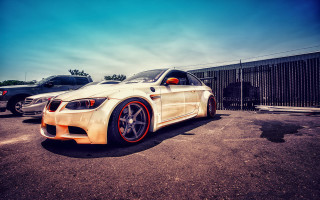 White car parking lot fence 7 - a white car free wallpaper