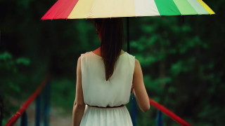 Woman white dress rainbow umbrella - a white dress holding free wallpaper