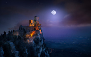Castle hill fullmoon night gothic - full moon free wallpaper