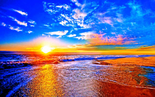 Sunset beach waves blue sky - a sun setting free wallpaper