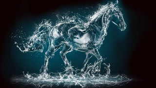 Horse water blue black white 2 - visual art free wallpaper for desktop