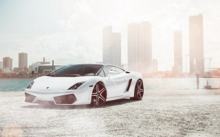 White sports car city skyline 10 - skyscraper free wallpaper for desktop