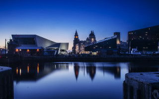 City skyline water night east - a few building free wallpaper