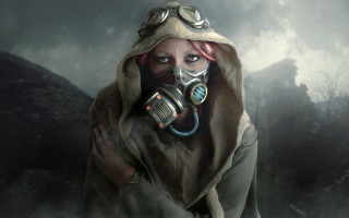 Woman gasmask hood dystopian environmental - a gas mask free wallpaper