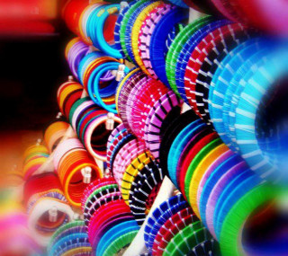 Colorful discs stacked row table - a table top free wallpaper for tablet