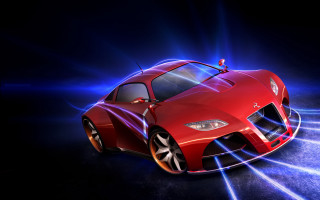 Red sports car blue light 3 - headlight free wallpaper