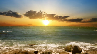 Sunset ocean cloud rocky beach - sunrise free wallpaper