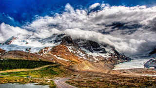 Mountain road clouds river ocean - derek chittock free wallpaper