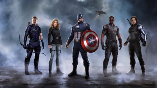 Avengers group stand front smoke - behind them free wallpaper for desktop