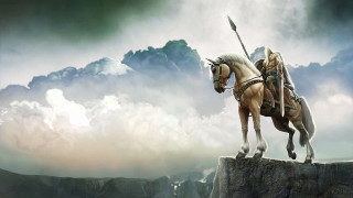 Man horse spear cliff cloud - cloud behind free wallpaper