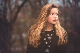 Woman forest blonde longhair portrait - sky free wallpaper