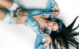 Woman jean jacket shorts laying - chizuko yoshida free wallpaper