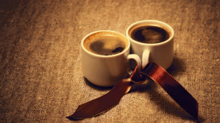 Two coffee cups brown ribbon - two cup of coffee free wallpaper