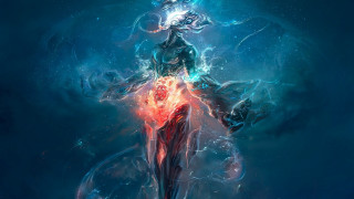 Woman sword blue background red - alejandro burdisio free wallpaper