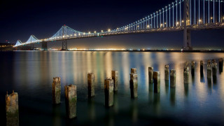 Bridge water night lights poles - a few pole free wallpaper
