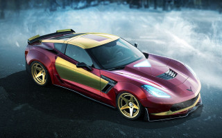 Red gold sports car smoke - a dark surface free wallpaper