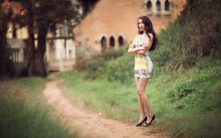 Woman dirtroad clocktower fashion chenlu - chen lu free wallpaper