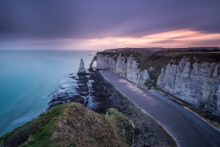 Cliff road ocean landscape sunset - de hirsh margule free wallpaper