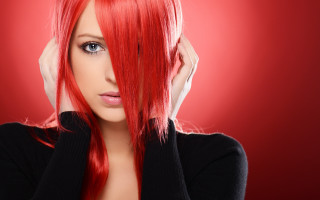 Red haired woman black shirt - expressionism free wallpaper