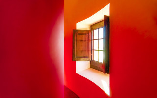 Red wall window cubist sunset - donald judd free wallpaper