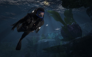 Diving suit man underwater light - a light shining free wallpaper