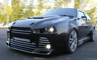 Black car parked trees digital - a hood free wallpaper