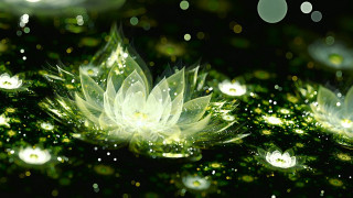 Green flower water droplets glowing - a green glow free wallpaper for desktop
