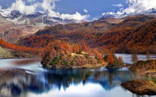 Lake mountains trees sky clouds 28 - dosso dossi free wallpaper