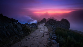 Mountain path sunset clouds pink - a path free wallpaper