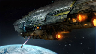 Space station planet laser astronaut - scifi free wallpaper