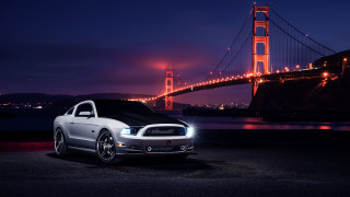 Car bridge night city lights - the light free wallpaper