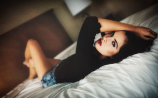 Woman bed blur asian fashion - her arm behind her head free wallpaper for desktop