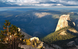Mountain valley forests cloudy sky - ansel adams free wallpaper