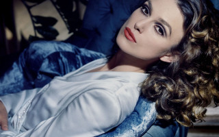 Woman lying blue dress man - beautiful bone structure free wallpaper for desktop