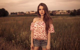 Woman field wind shirt off - portrait photography free wallpaper
