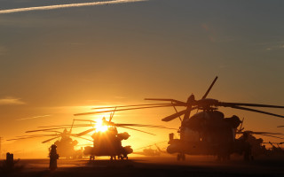 Military helicopters sunset contrails backlit - donald sherwood free wallpaper for desktop