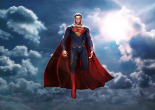 Man superman suit flying clouds - a man in a superman suit free wallpaper