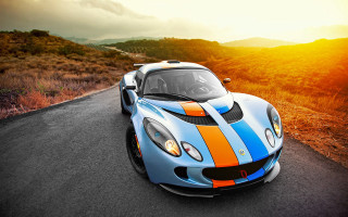 Blue orange sports car sunset - the horizon free wallpaper